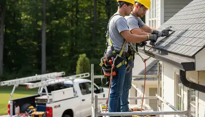 Tampa, FL gutter repair by FX Remodeling & Exteriors fixing storm-damaged gutters on a home