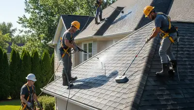 Roof cleaning service in Tampa, FL for algae, mold, and debris removal on a home roof